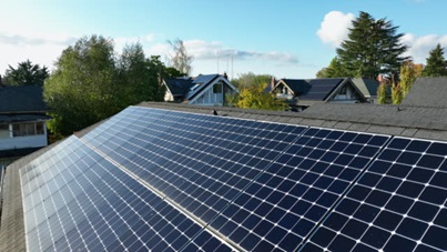 Aerial View of House Solar Panels in a Seattle Washington Neighborhood